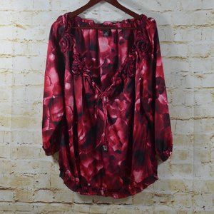 WHBM Rose Floral Deep V Tie Neck Top